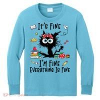 Black Cat It's Fine I'm Fine Everything Is Fine Teacher Xmas Gift Kids Long Sleeve Shirt thumb 0