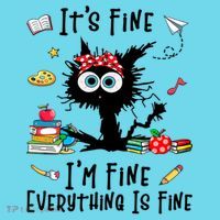 Black Cat It's Fine I'm Fine Everything Is Fine Teacher Xmas Gift Kids Long Sleeve Shirt thumb 2