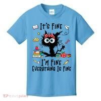Black Cat It's Fine I'm Fine Everything Is Fine Teacher Xmas Gift Kids T-Shirt thumb 0