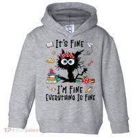 Black Cat It's Fine I'm Fine Everything Is Fine Teacher Xmas Gift Toddler Hoodie thumb 0
