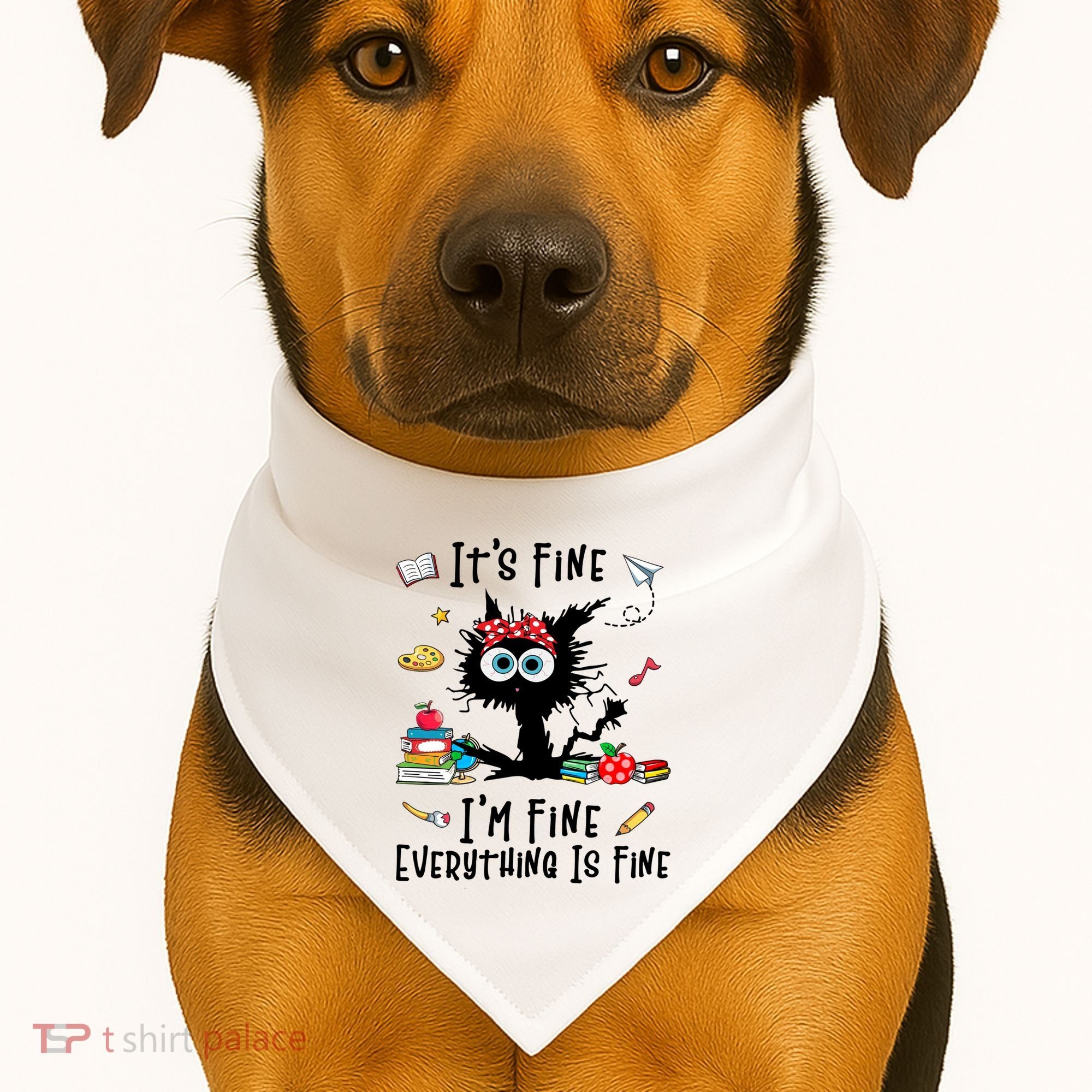 Black Cat It's Fine I'm Fine Everything Is Fine Teacher Xmas Gift USA-Made Doggie Bandana
