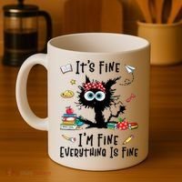Black Cat It's Fine I'm Fine Everything Is Fine Teacher Xmas Gift Coffee Mug thumb 4