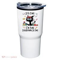 Black Cat It's Fine I'm Fine Everything Is Fine Teacher Xmas Gift Tumbler thumb 0