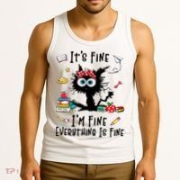 Black Cat It's Fine I'm Fine Everything Is Fine Teacher Xmas Gift Tank Top thumb 3