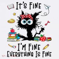 Black Cat It's Fine I'm Fine Everything Is Fine Teacher Xmas Gift Tank Top thumb 6