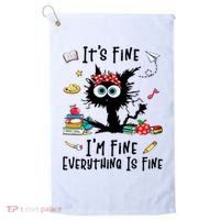 Black Cat It's Fine I'm Fine Everything Is Fine Teacher Xmas Gift Golf Towel thumb 0