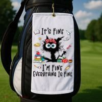 Black Cat It's Fine I'm Fine Everything Is Fine Teacher Xmas Gift Golf Towel thumb 2