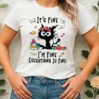 Black Cat It's Fine I'm Fine Everything Is Fine Teacher Xmas Gift Women's T-Shirt thumb 2
