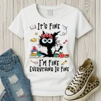 Black Cat It's Fine I'm Fine Everything Is Fine Teacher Xmas Gift Women's T-Shirt thumb 3