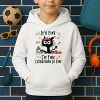 Black Cat It's Fine I'm Fine Everything Is Fine Teacher Xmas Gift Kids Hoodie thumb 2