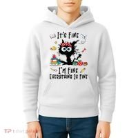 Black Cat It's Fine I'm Fine Everything Is Fine Teacher Xmas Gift Kids Hoodie thumb 4