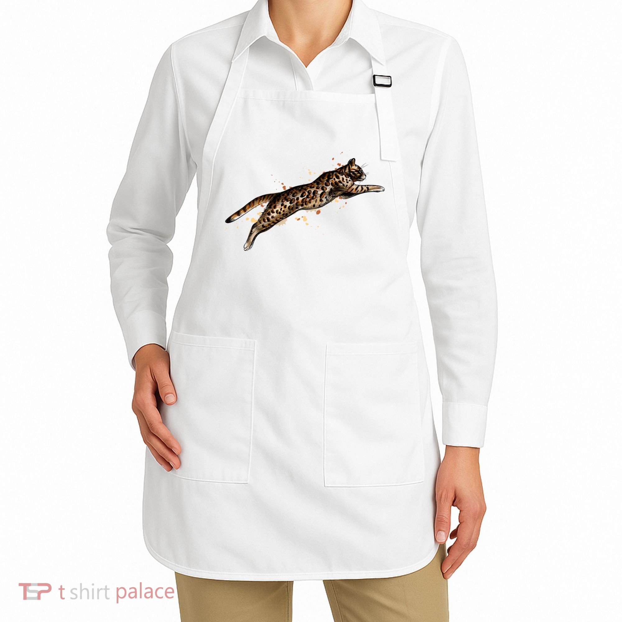 Bengal Cat Jumping From A Splash Apron