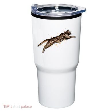 Bengal Cat Jumping From A Splash Tumbler