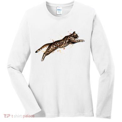Bengal Cat Jumping From A Splash Women's Long Sleeve Shirt