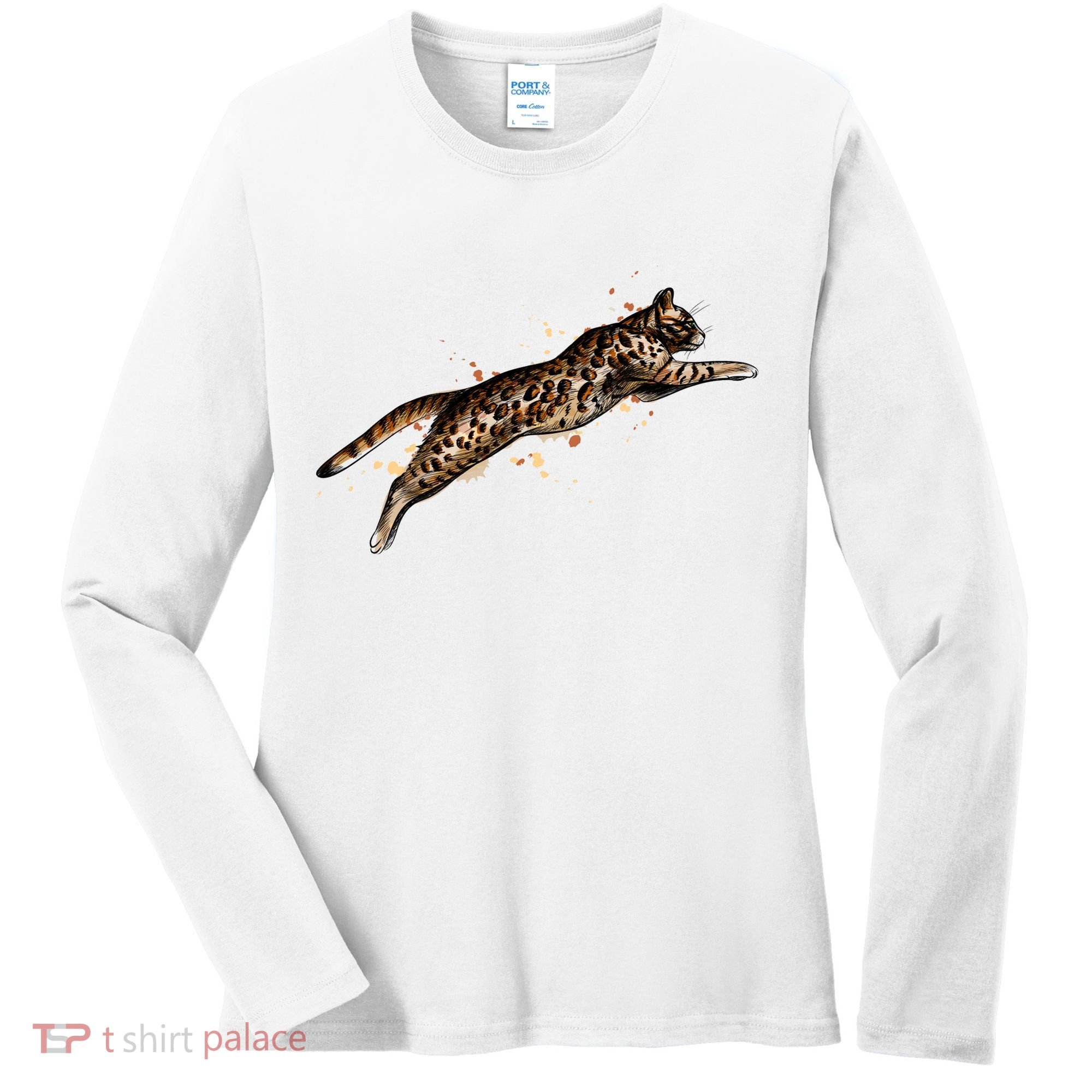Bengal Cat Jumping From A Splash Women's Long Sleeve Shirt