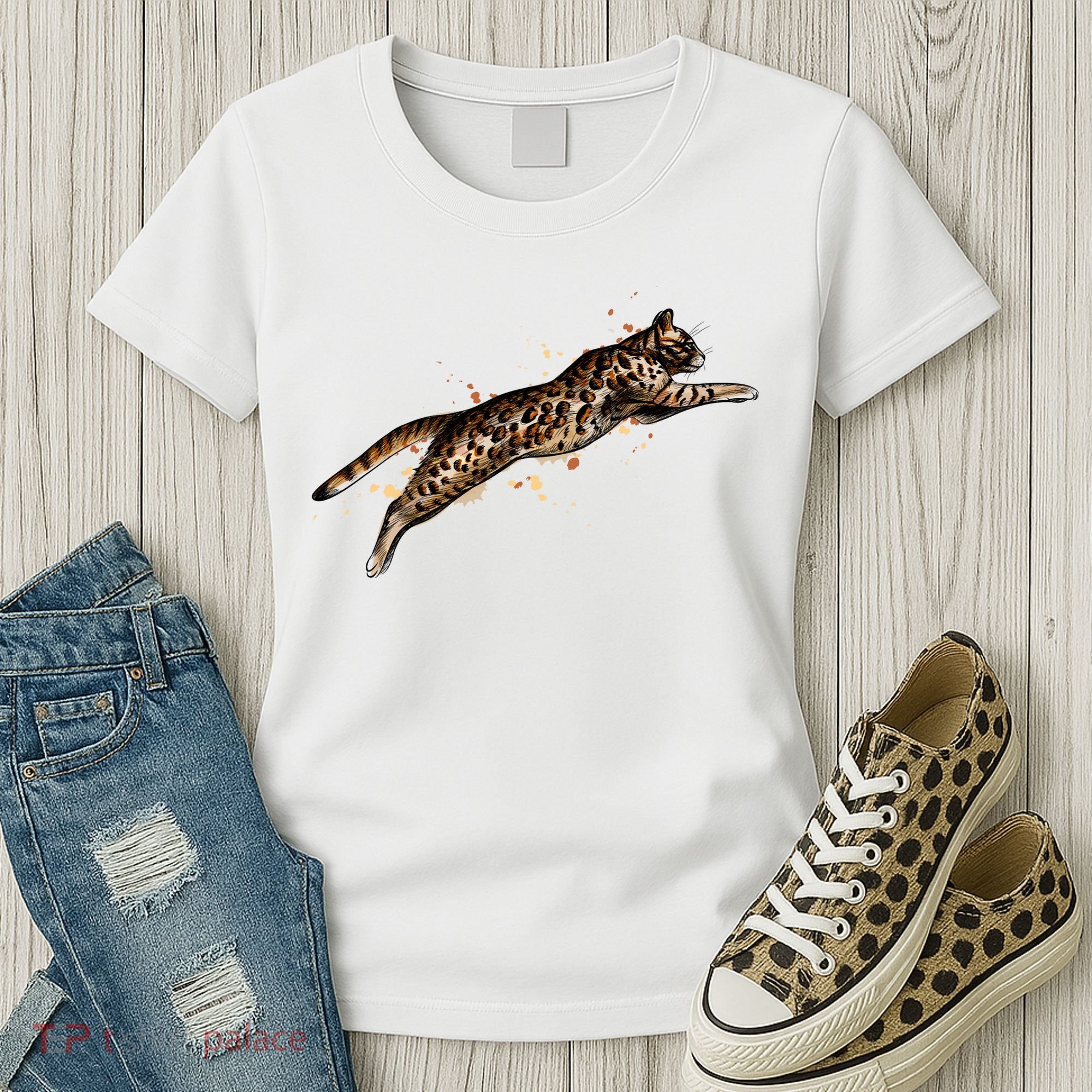 Bengal Cat Jumping From A Splash Women's T-Shirt