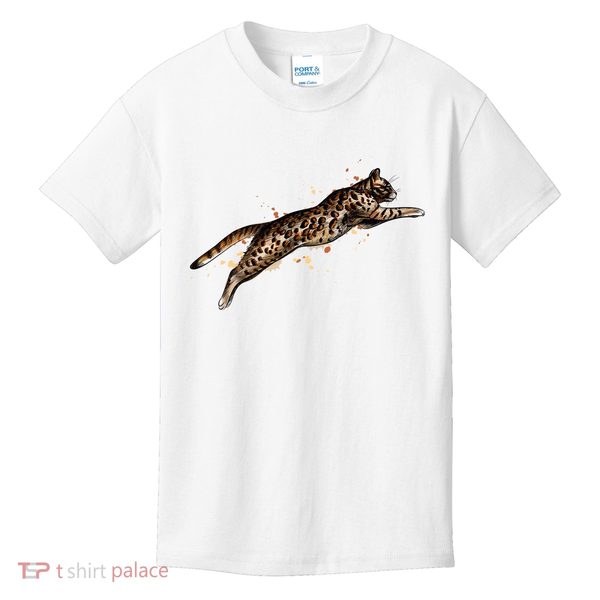 Bengal Cat Jumping From A Splash Kids T-Shirt
