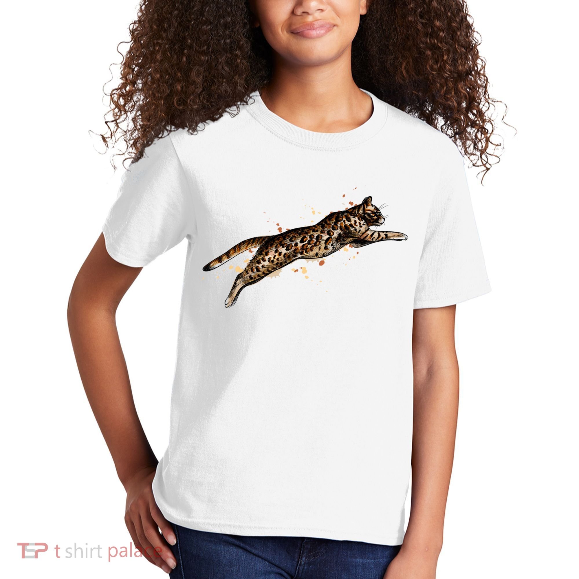 Bengal Cat Jumping From A Splash Kids T-Shirt