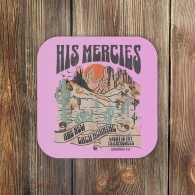 Boho Christian Jesus Apparel Faith Based His Mercies Are New Coaster