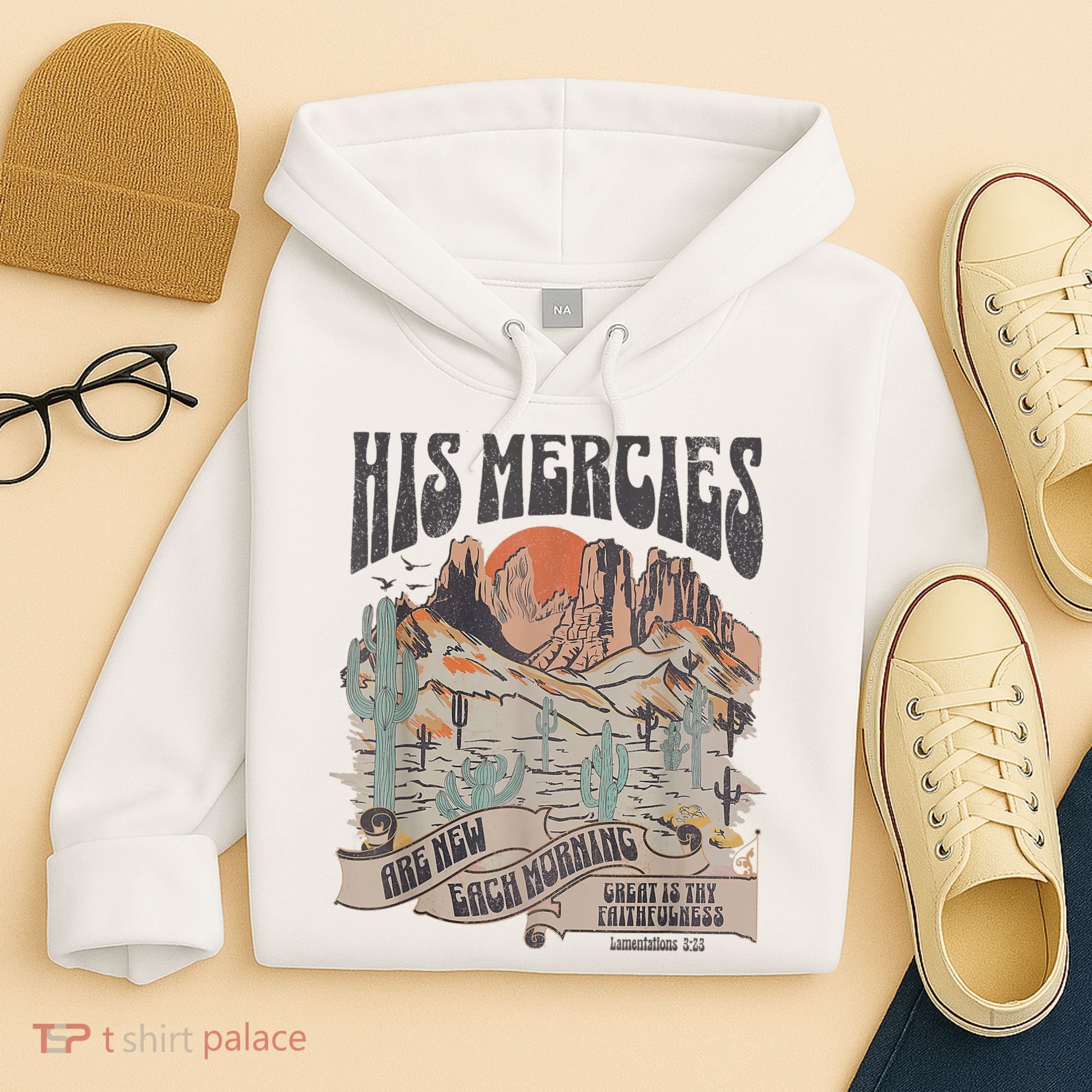 Boho Christian Jesus Apparel Faith Based His Mercies Are New Hoodie