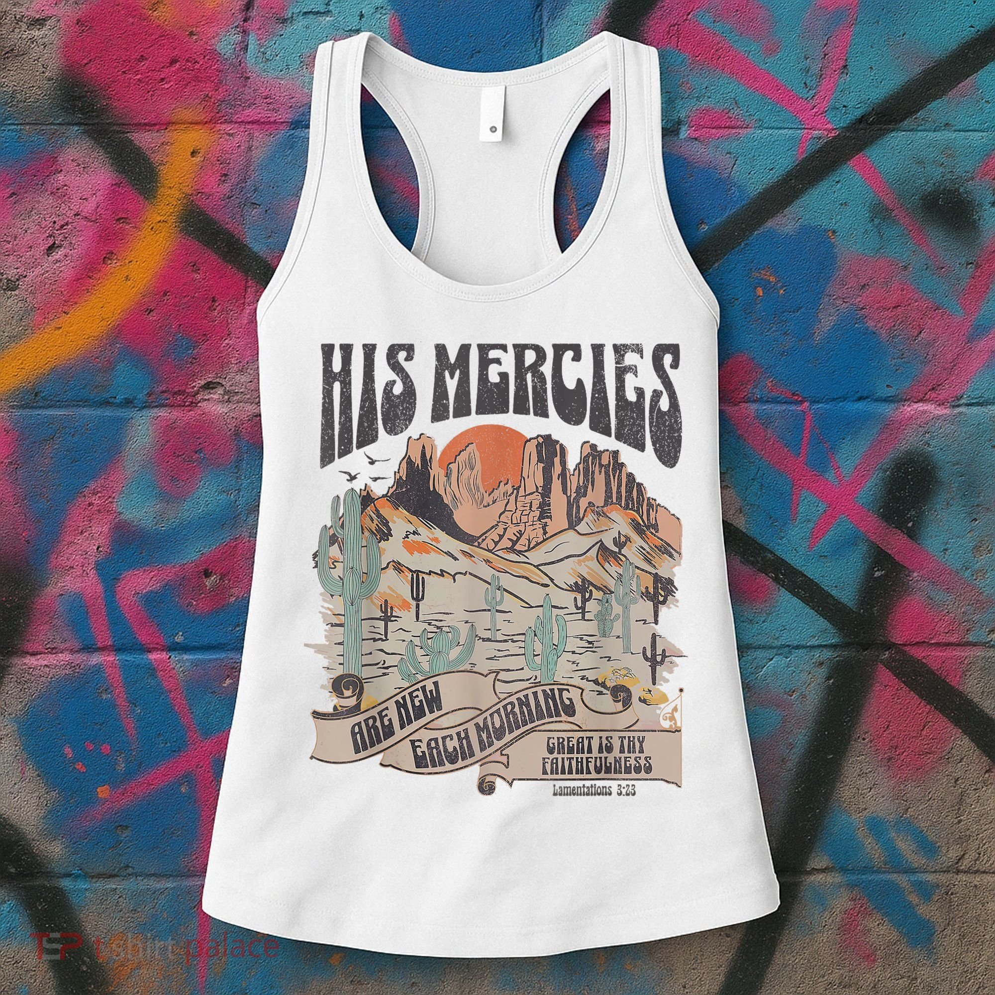 Boho Christian Jesus Apparel Faith Based His Mercies Are New Women's Tank Top