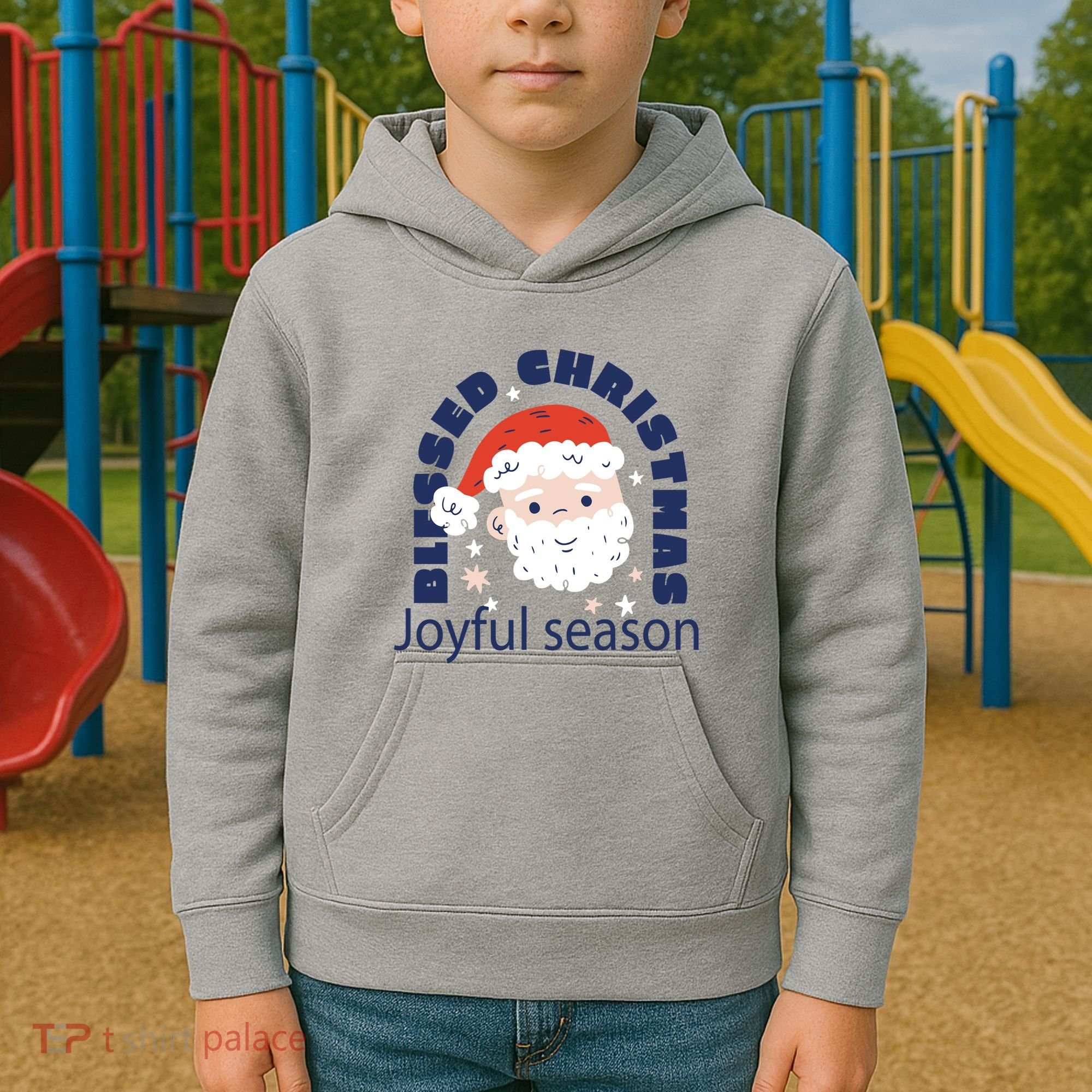 Blessed Christmas Joyful Season Santa Claus Kids Hoodie