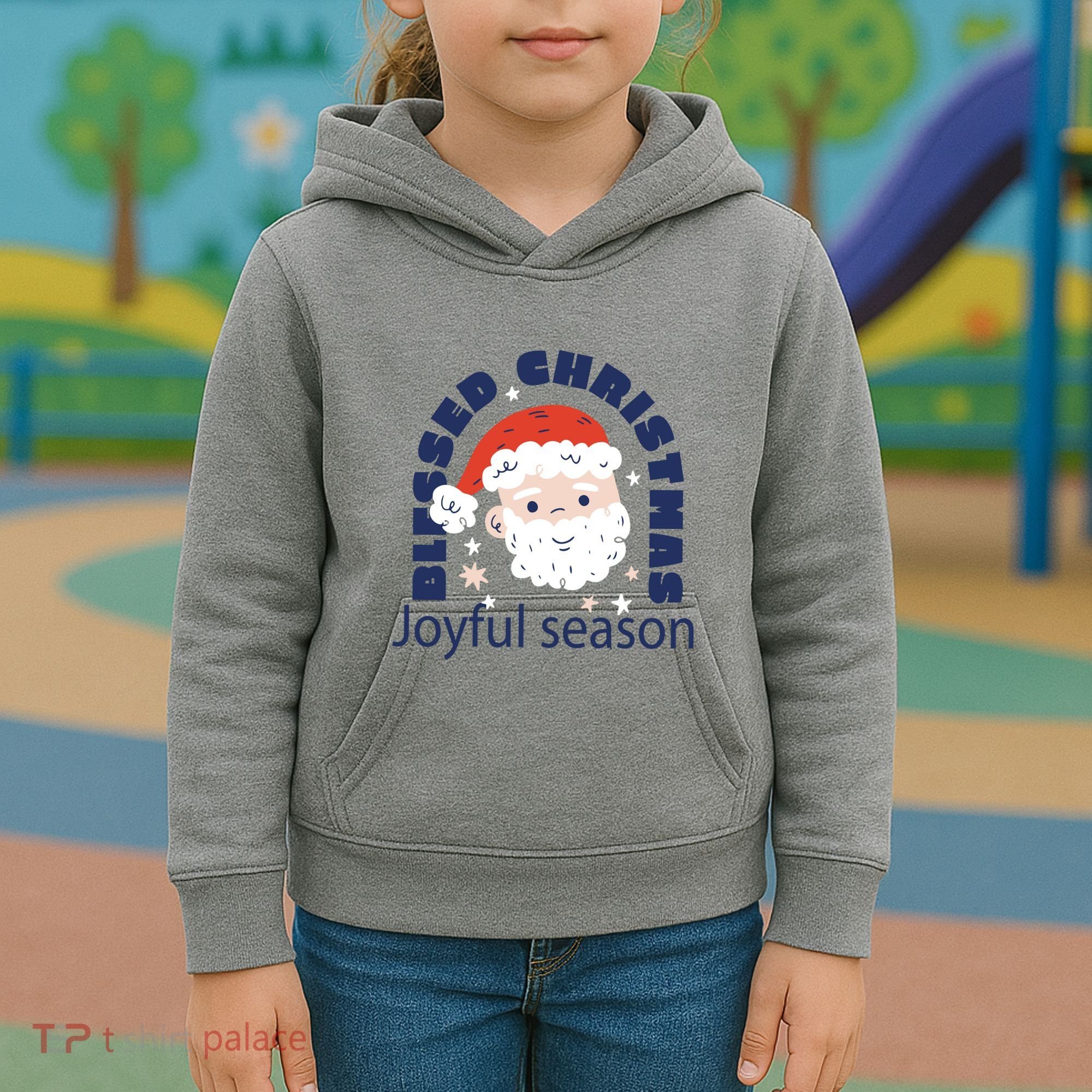 Blessed Christmas Joyful Season Santa Claus Kids Hoodie