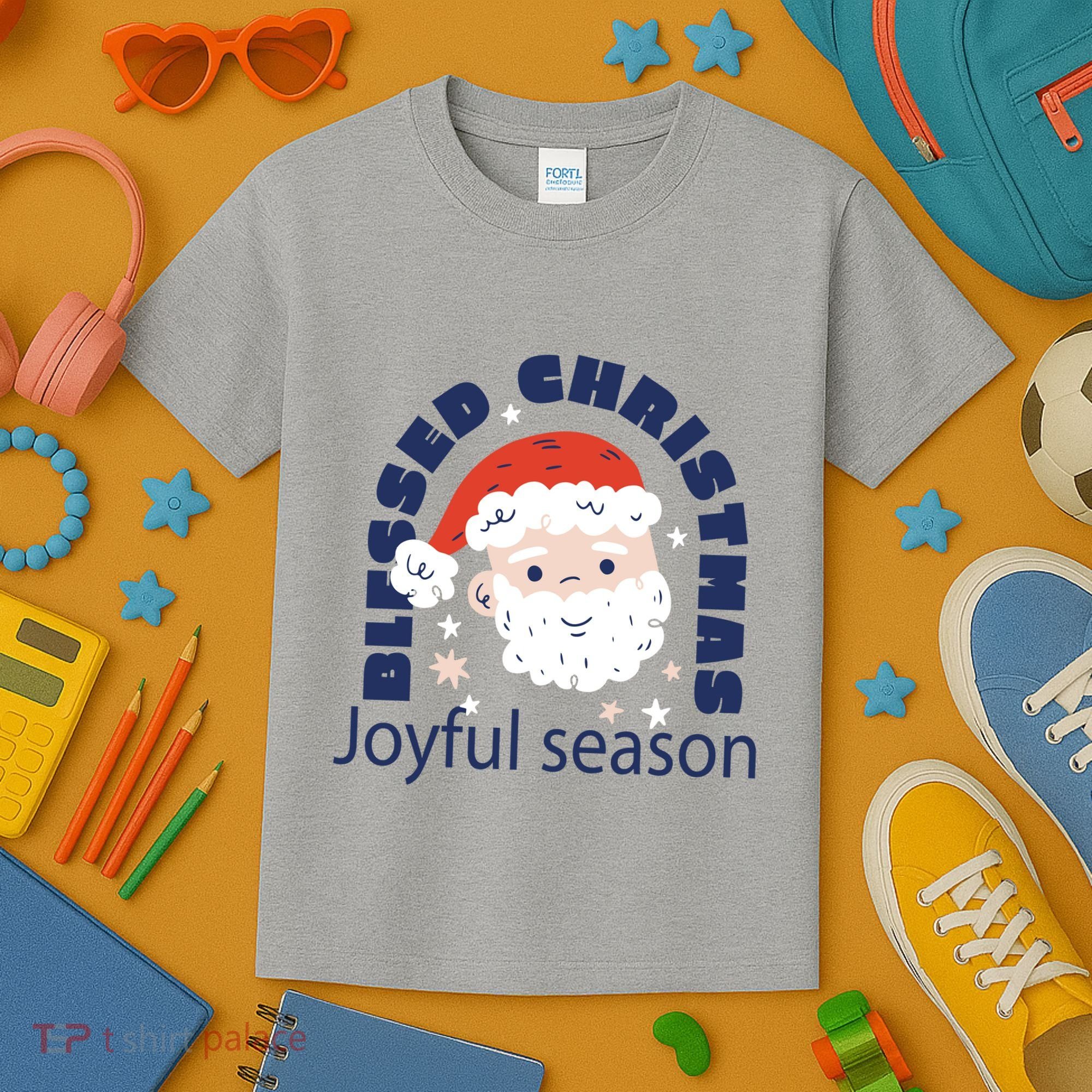 Blessed Christmas Joyful Season Santa Claus Kids T-Shirt
