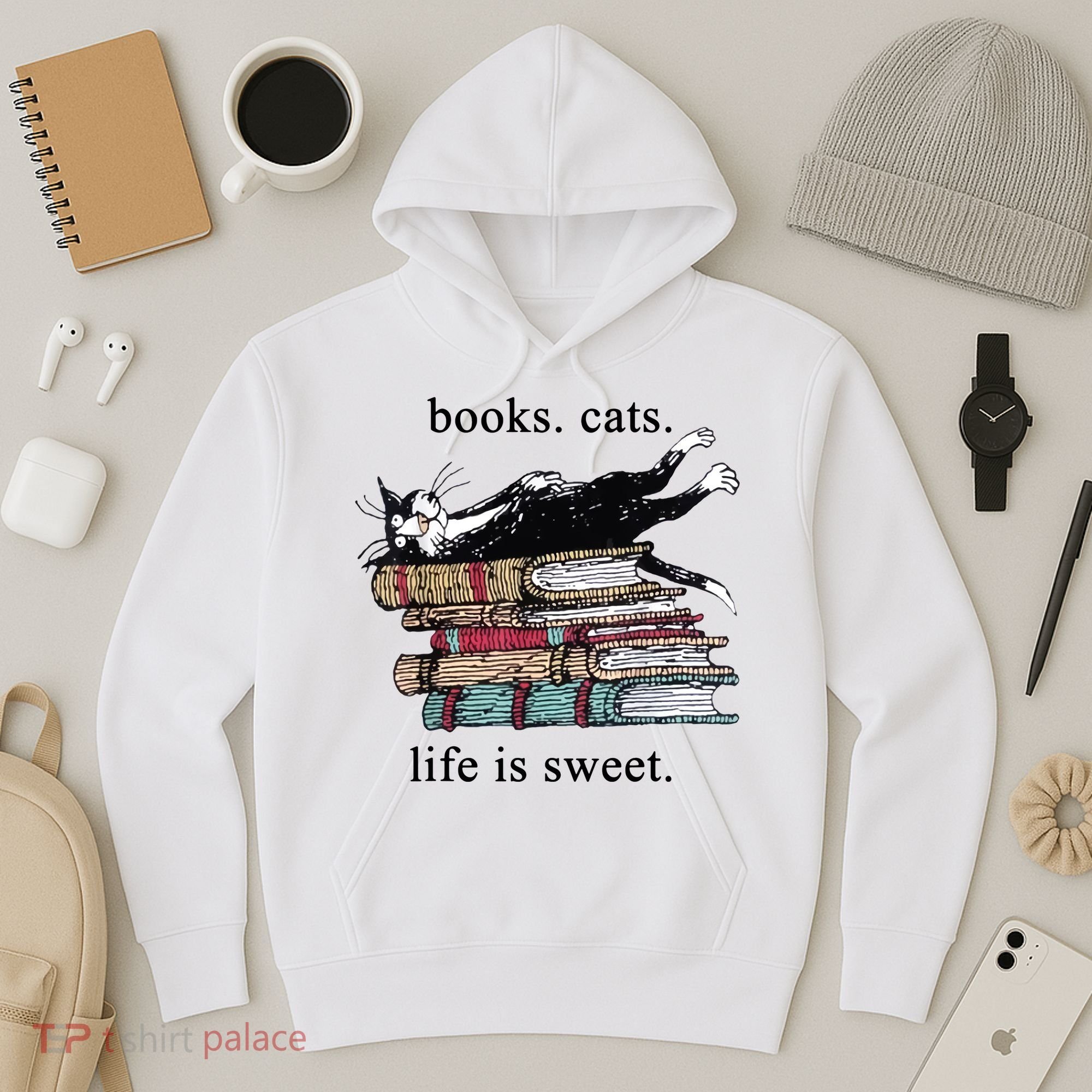 Book Cat Life Is Sweet Cute Cat Lover Hoodie