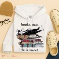 Book Cat Life Is Sweet Cute Cat Lover Hoodie thumb 4