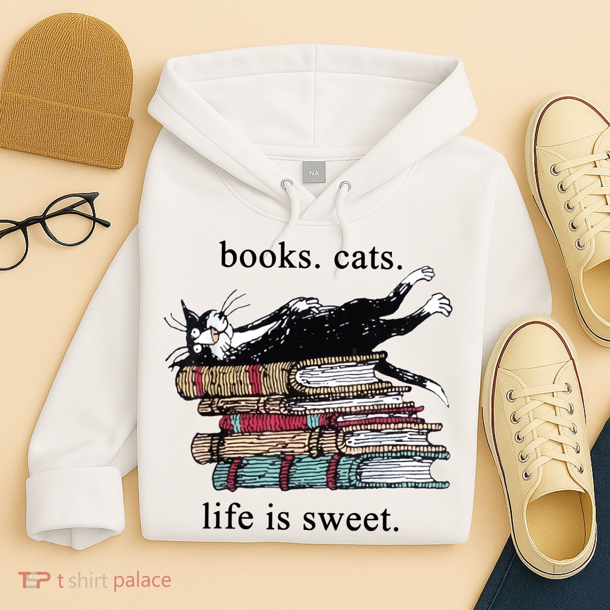 Book Cat Life Is Sweet Cute Cat Lover Hoodie