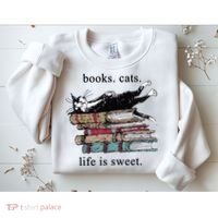 Book Cat Life Is Sweet Cute Cat Lover Sweatshirt thumb 2