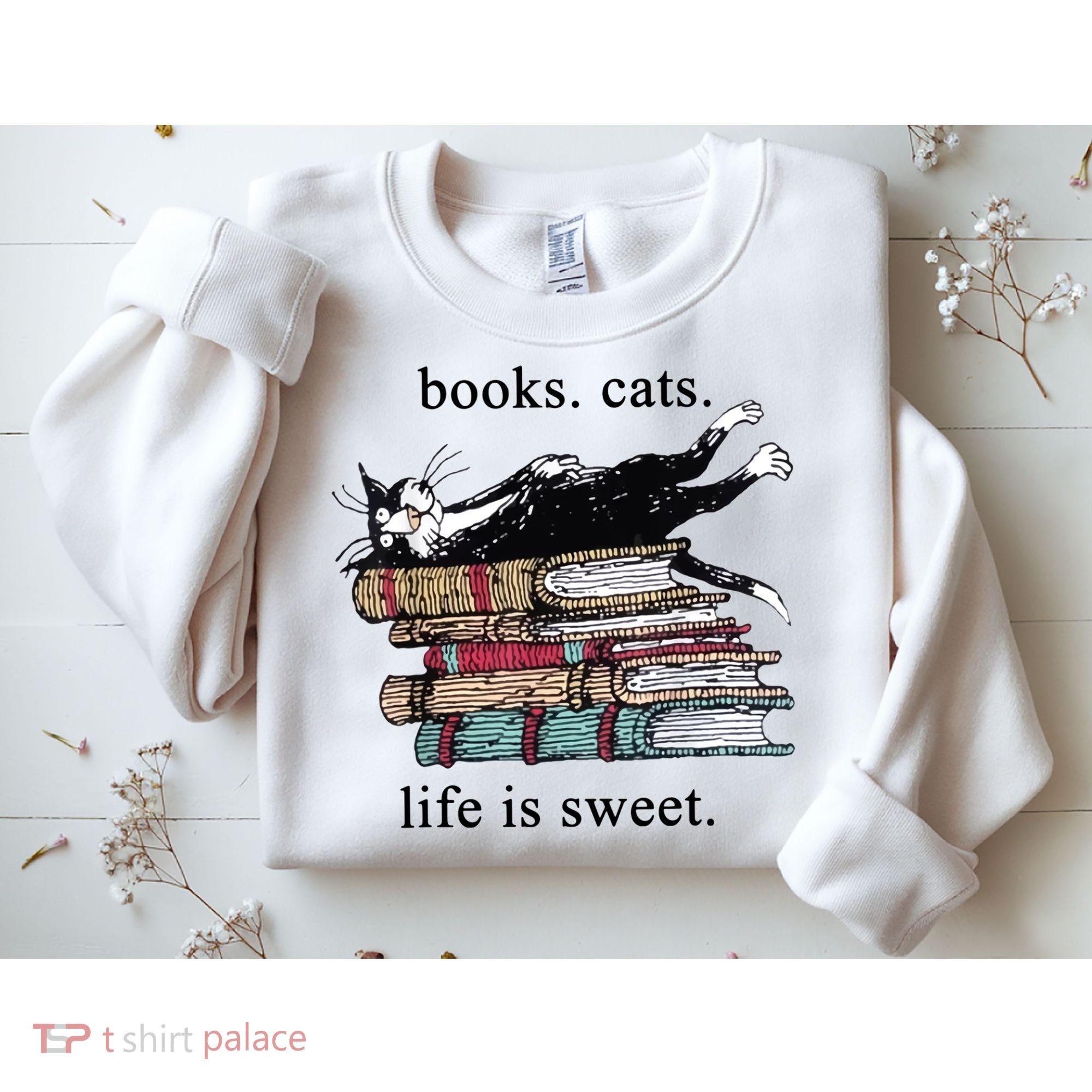 Book Cat Life Is Sweet Cute Cat Lover Sweatshirt