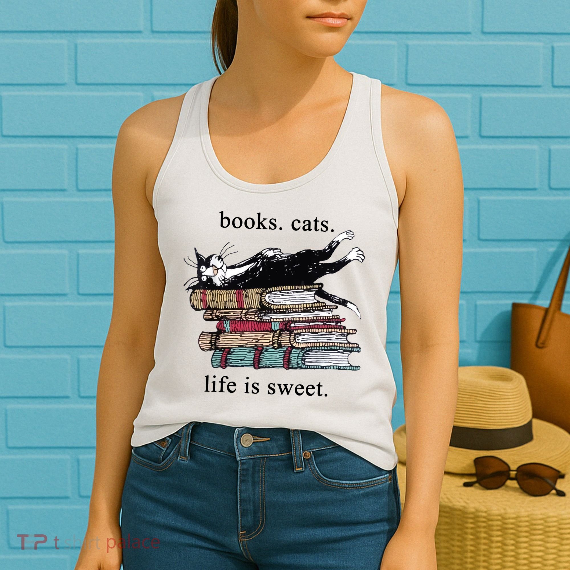 Book Cat Life Is Sweet Cute Cat Lover Women's Tank Top