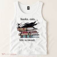 Book Cat Life Is Sweet Cute Cat Lover Tank Top thumb 2