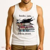 Book Cat Life Is Sweet Cute Cat Lover Tank Top thumb 3