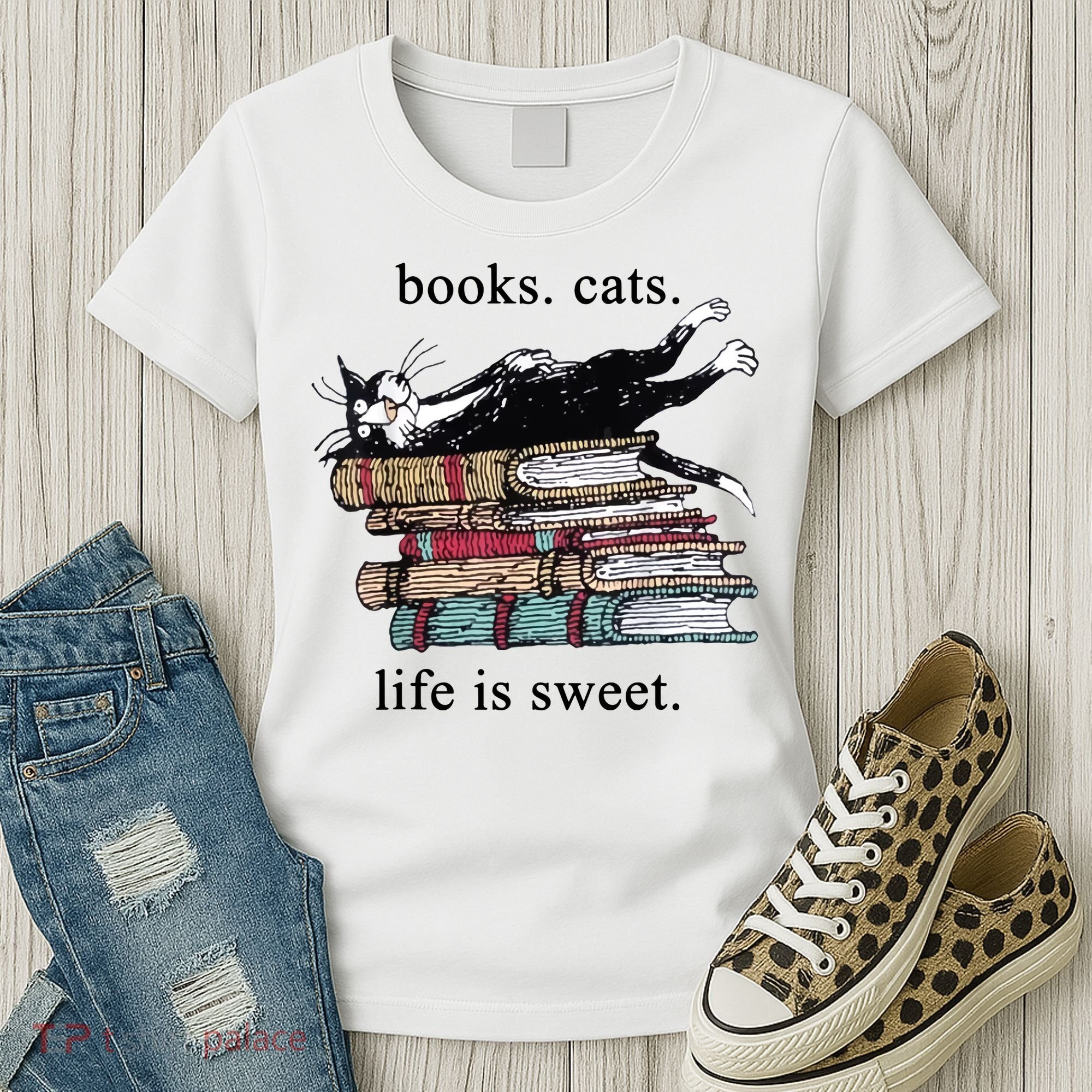 Book Cat Life Is Sweet Cute Cat Lover Women's T-Shirt