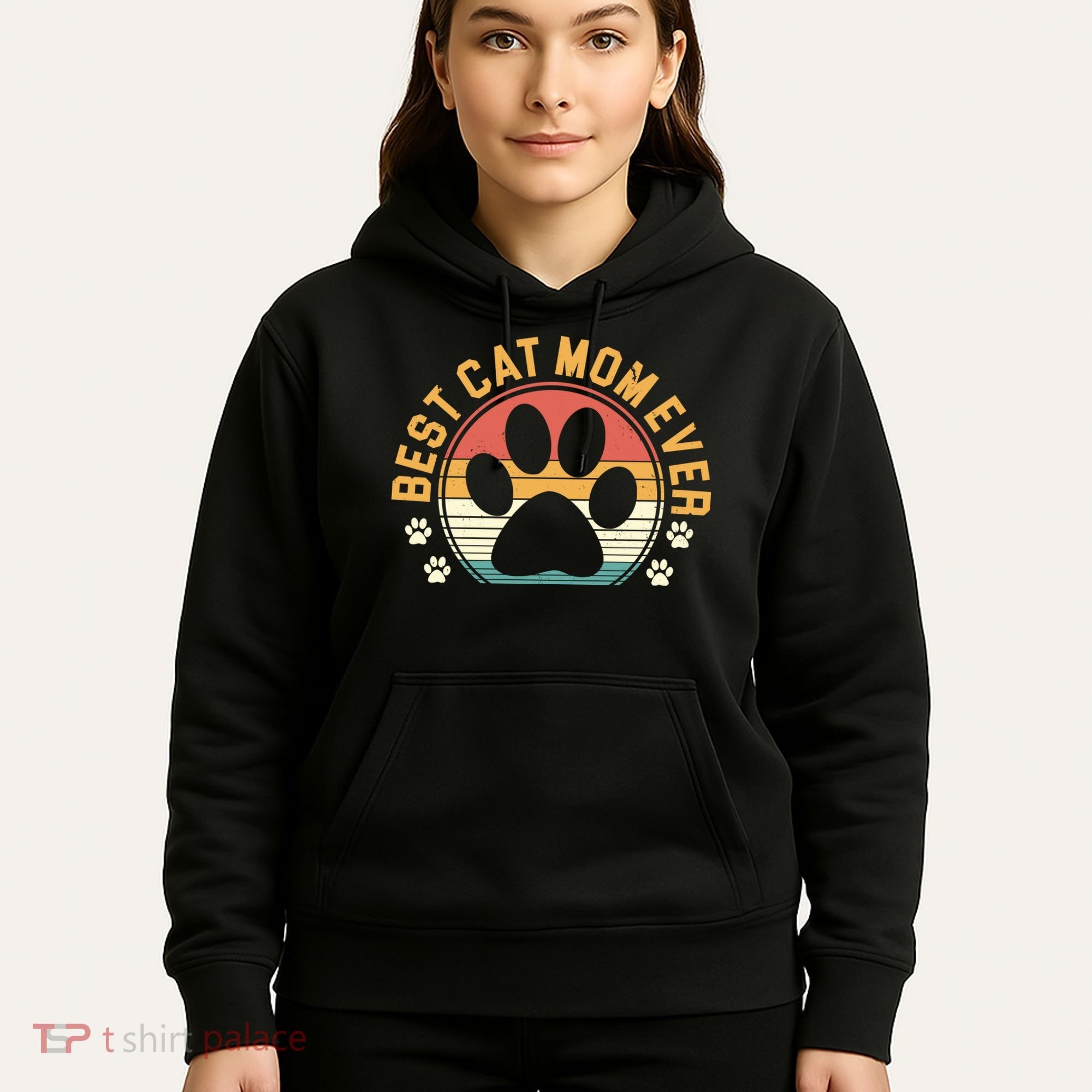 Best Cat Mom Ever Retro Sunset Hoodie