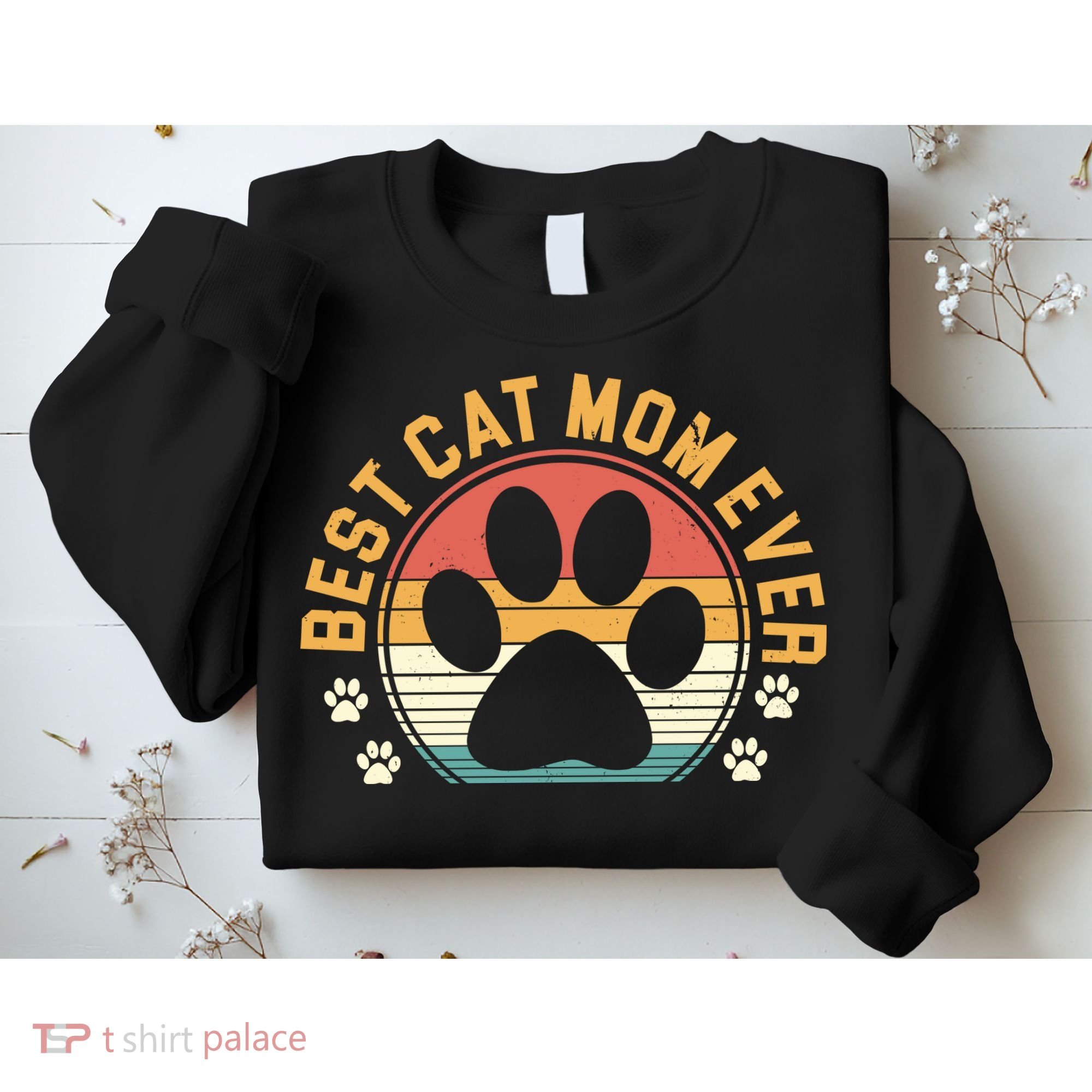 Best Cat Mom Ever Retro Sunset Sweatshirt