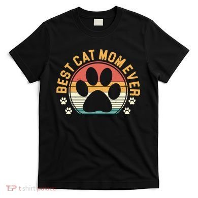 Best Cat Mom Ever Retro Sunset T-Shirt