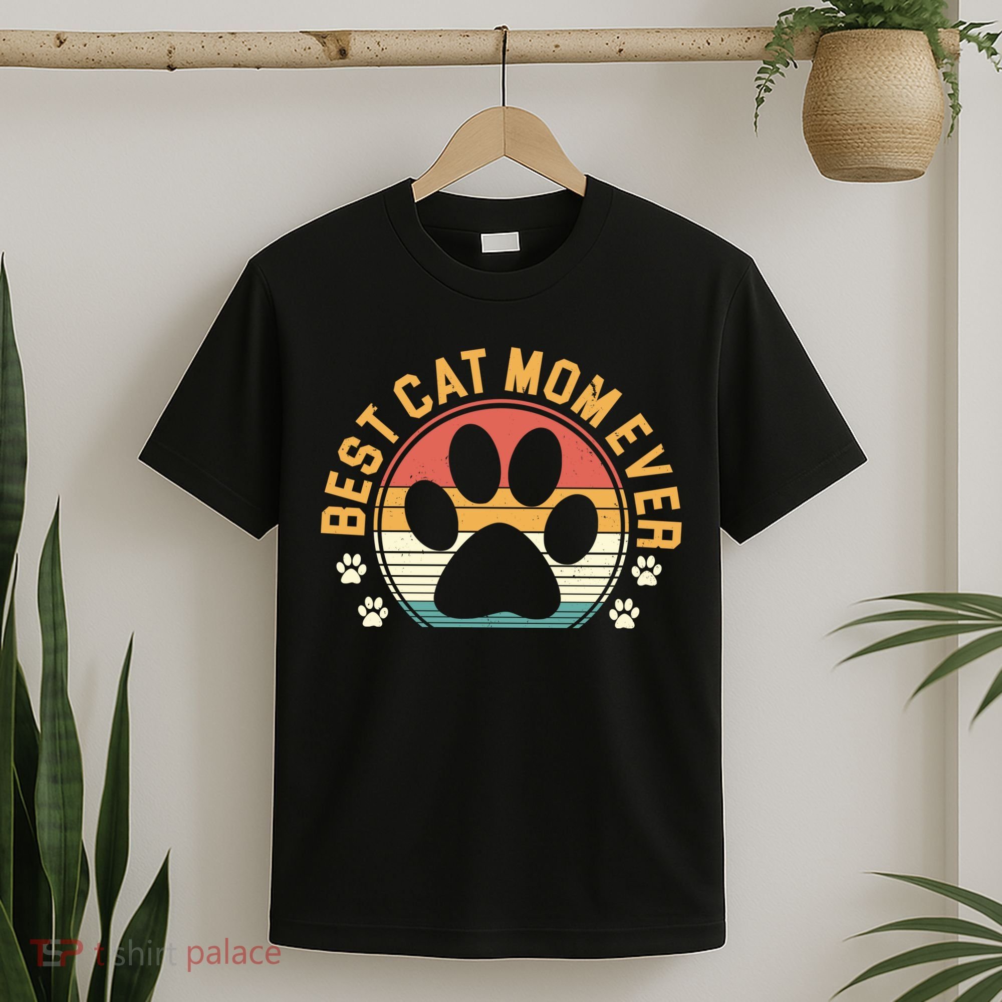 Best Cat Mom Ever Retro Sunset T-Shirt