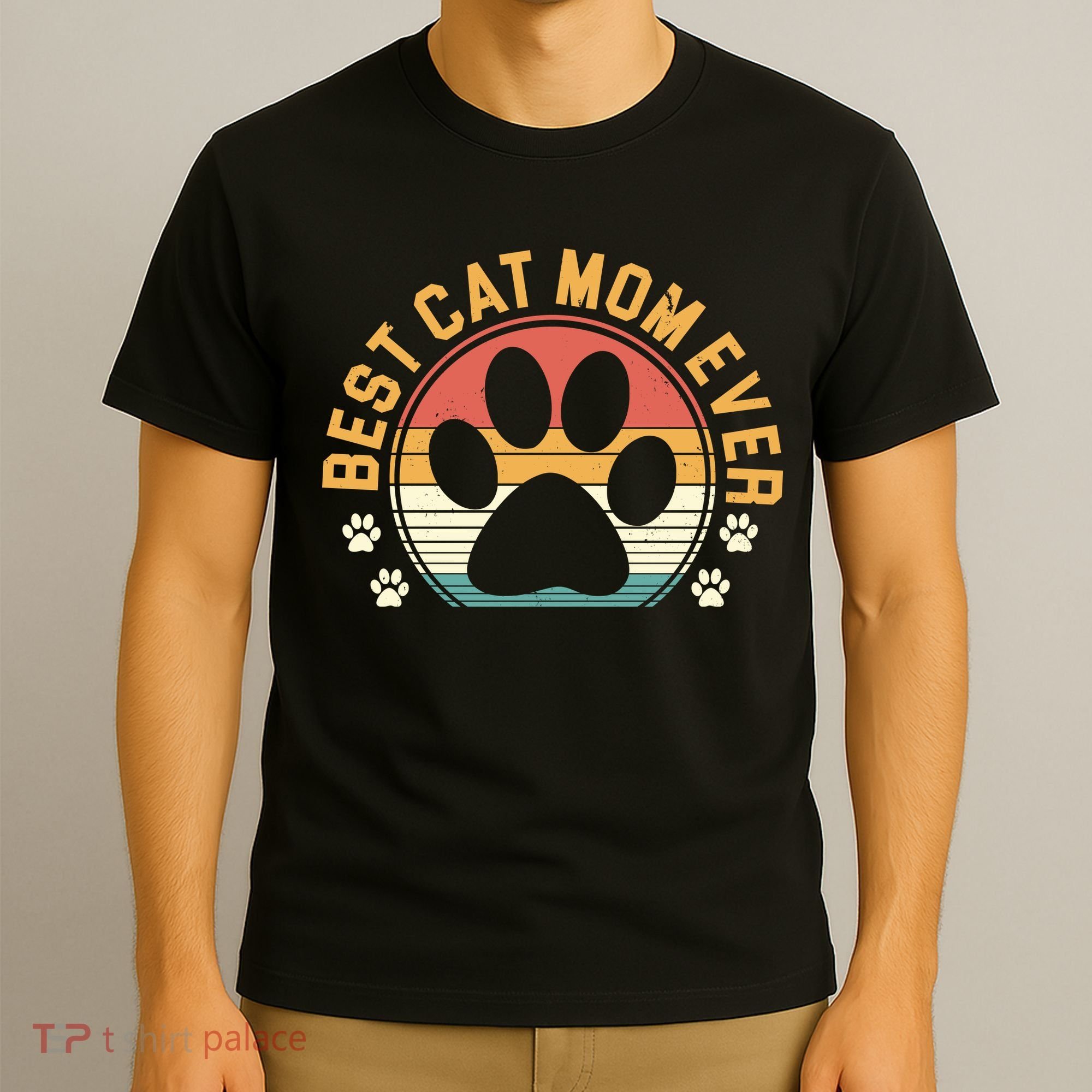Best Cat Mom Ever Retro Sunset T-Shirt