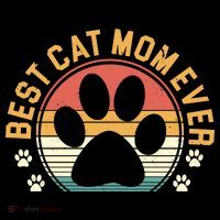 Best Cat Mom Ever Retro Sunset Button thumb 1