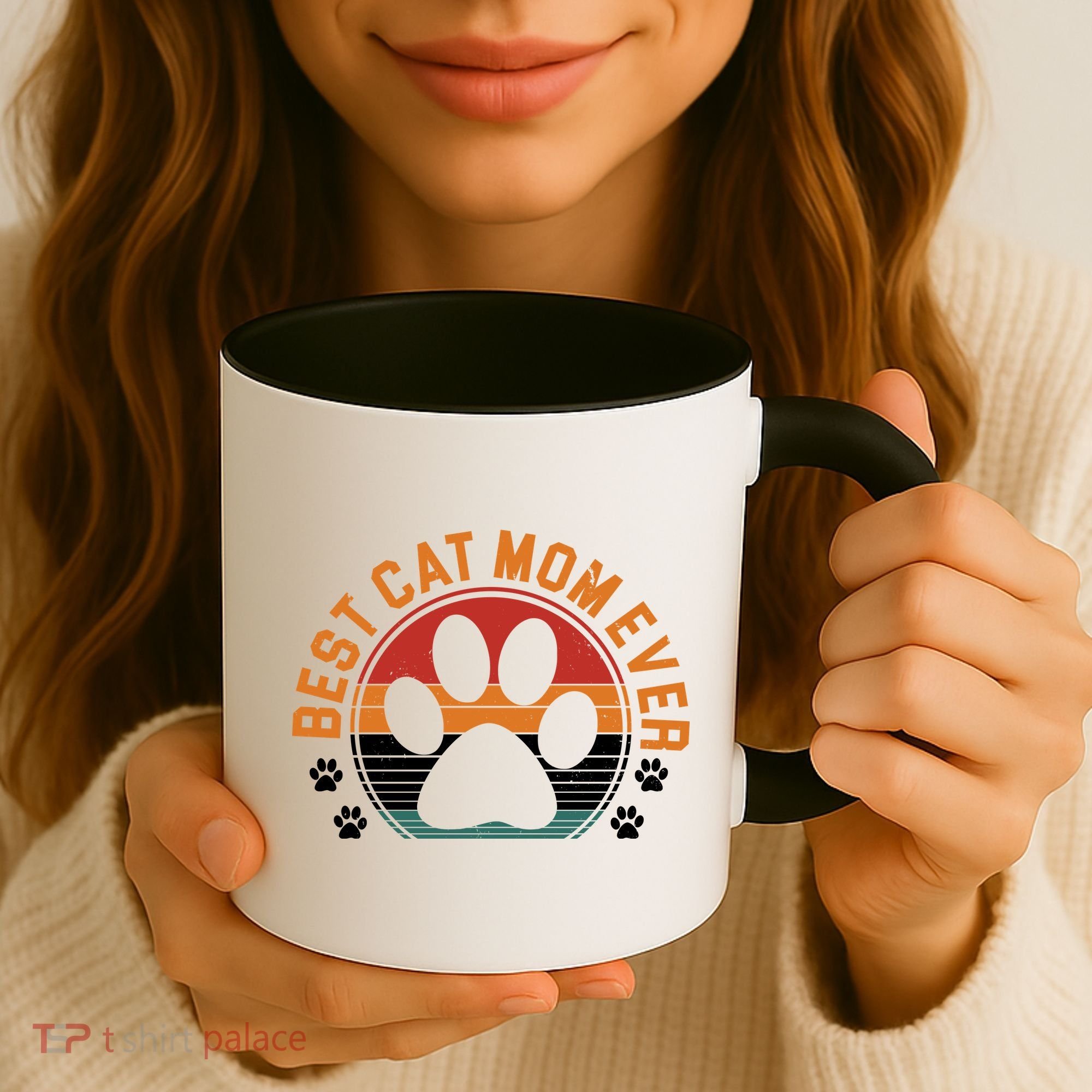 Best Cat Mom Ever Retro Sunset Coffee Mug