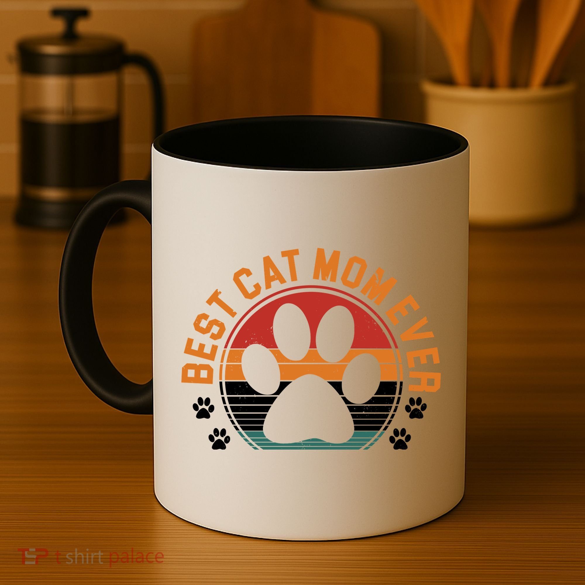 Best Cat Mom Ever Retro Sunset Coffee Mug