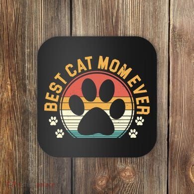 Best Cat Mom Ever Retro Sunset Coaster
