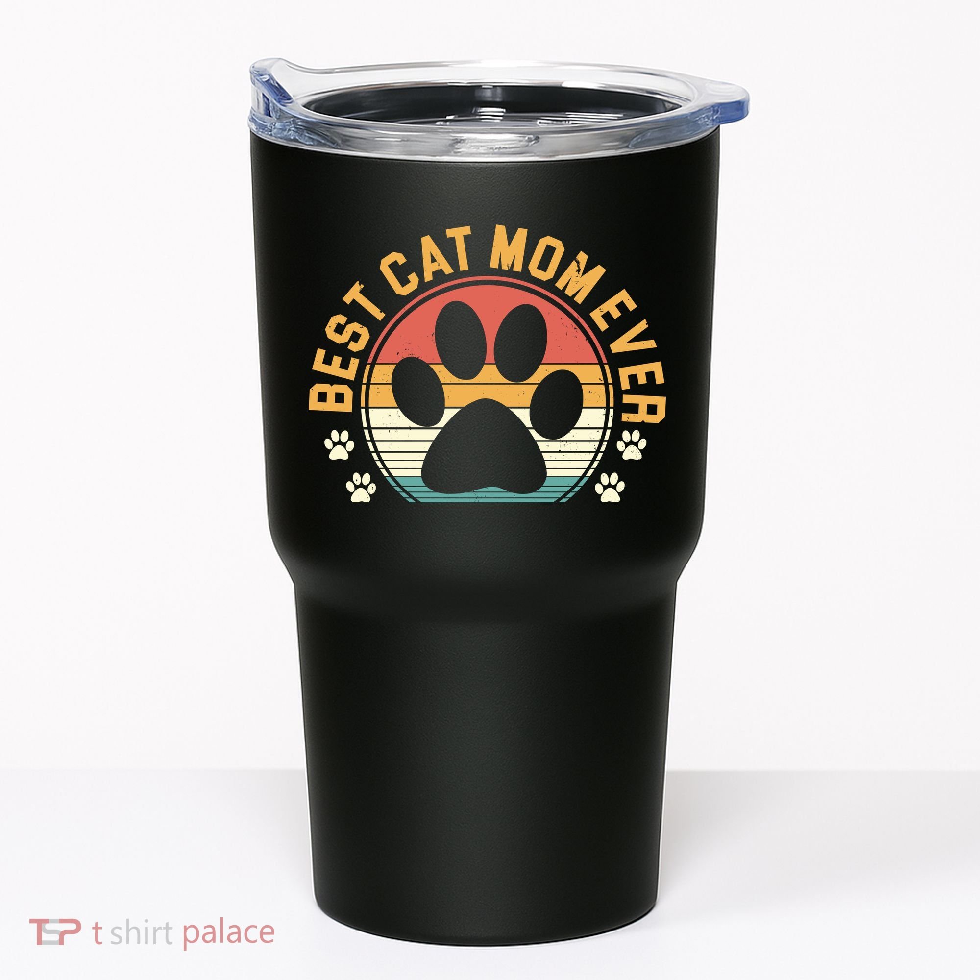 Best Cat Mom Ever Retro Sunset Tumbler