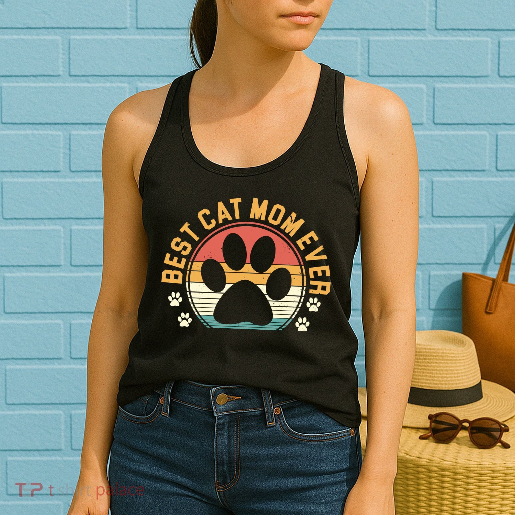 Best Cat Mom Ever Retro Sunset Women's Tank Top