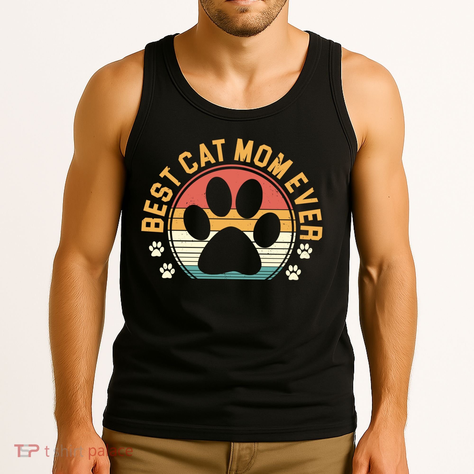 Best Cat Mom Ever Retro Sunset Tank Top