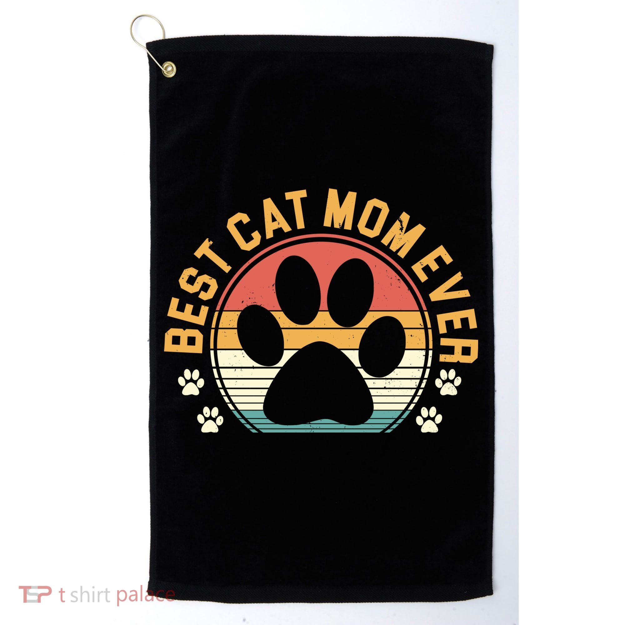 Best Cat Mom Ever Retro Sunset Golf Towel